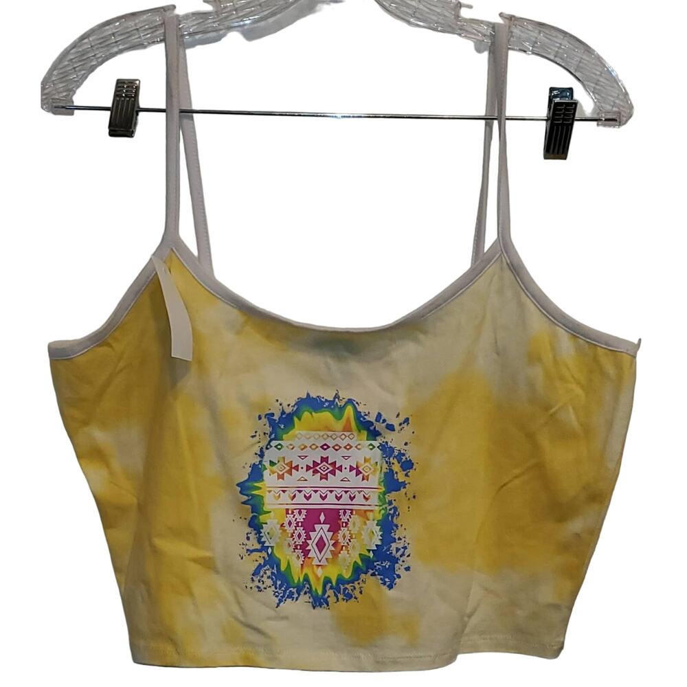 Justify Tie Dye Aztec Cropped Tank Top Yellow Size XL New